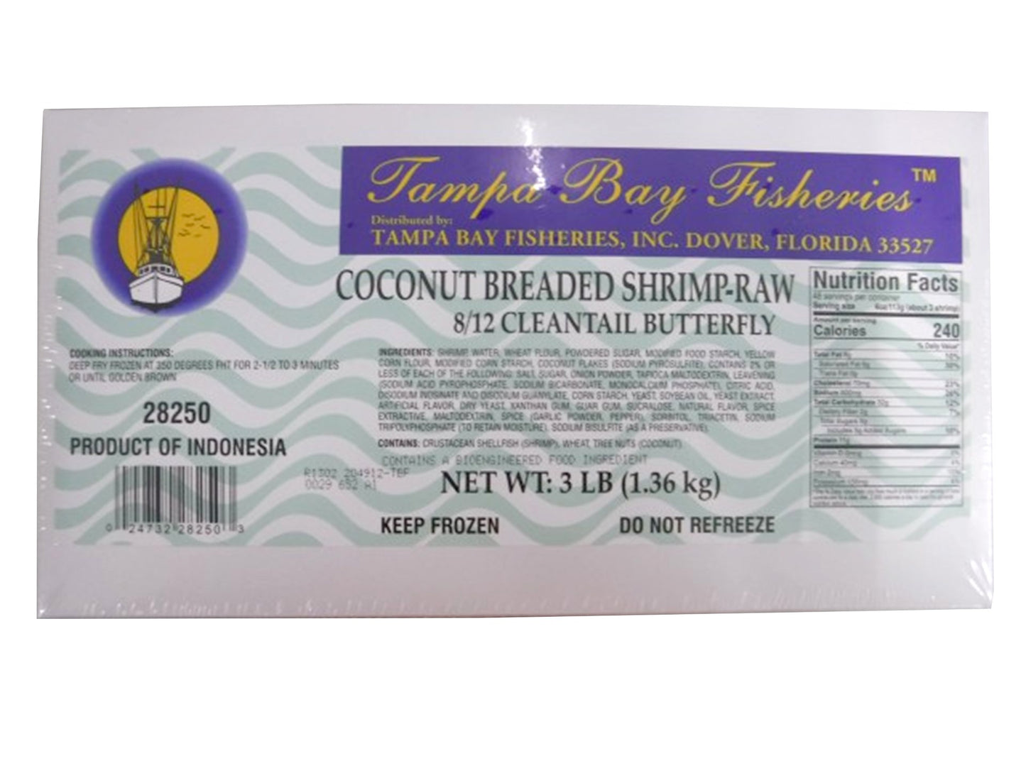 Tampa Bay Fisheries Shrimp Coconut Breaded, 3 Pounds - 4 Per Case