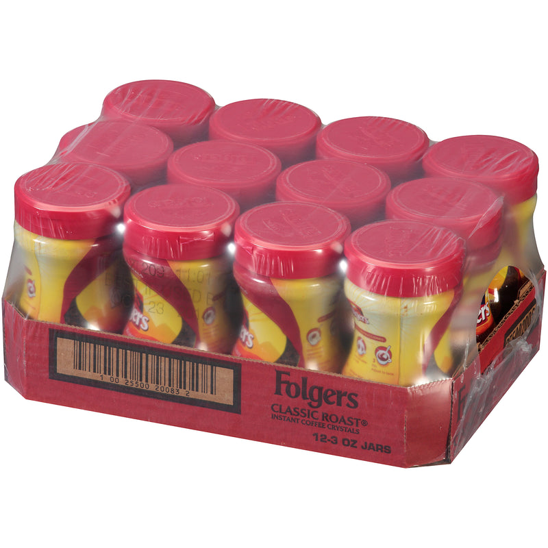 Folgers Caffeinated Instant Regular 3 Ounce Size - 12 Per Case.