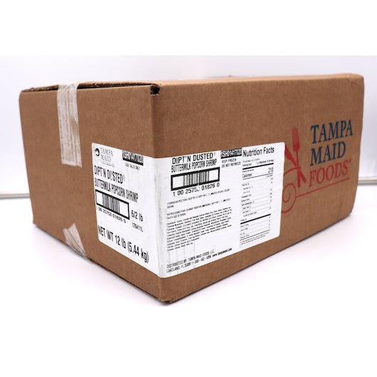 Tampa Maid Dipt'N Dusted Breaded Buttermilk Popcorn Shrimp 2 Pound Each - 6 Per Case.