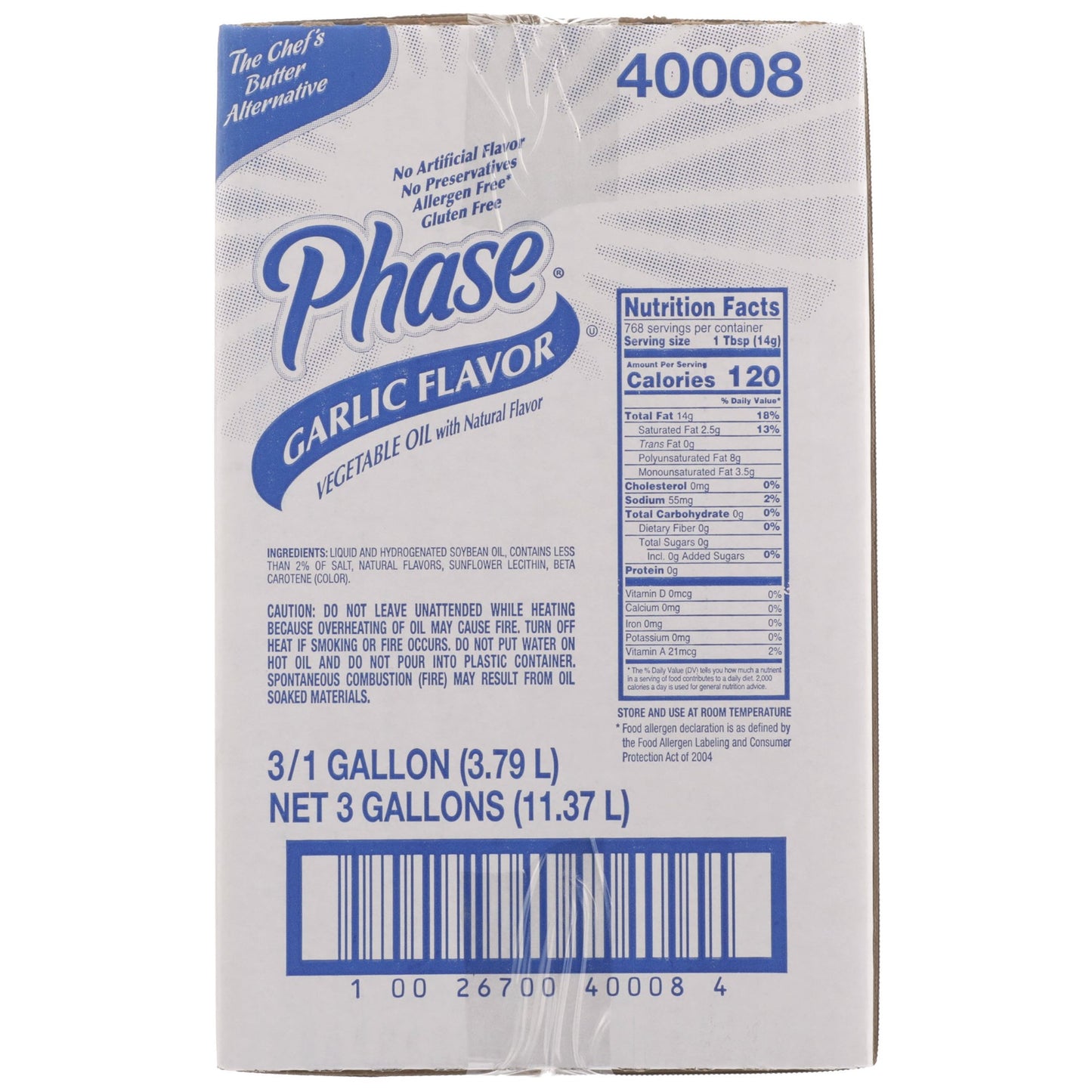 Phase Garlic Flavored Vegetable Oil With Artificial Butter Flavor Ga 1 Gallon - 3 Per Case.