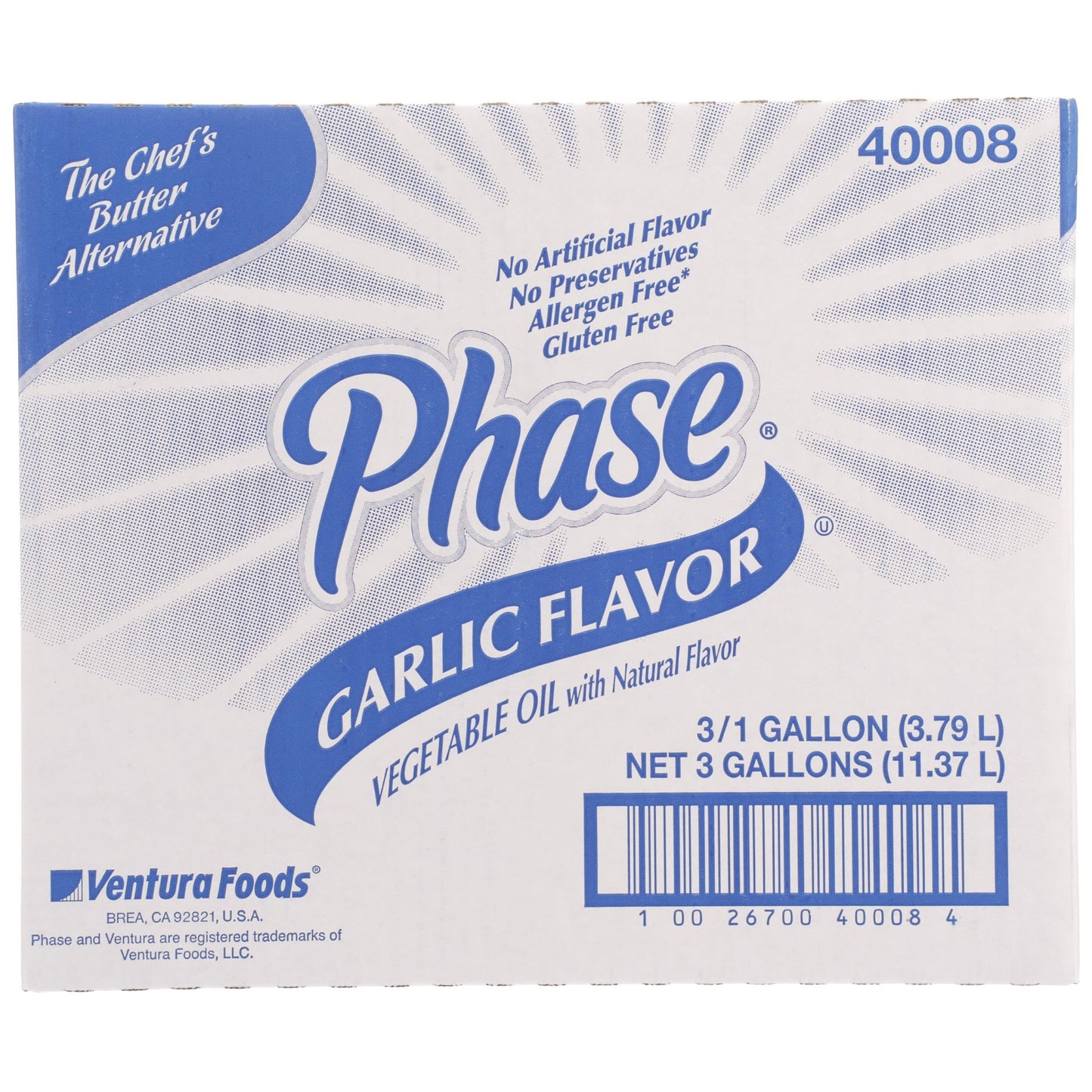 Phase Garlic Flavored Vegetable Oil With Artificial Butter Flavor Ga 1 Gallon - 3 Per Case.