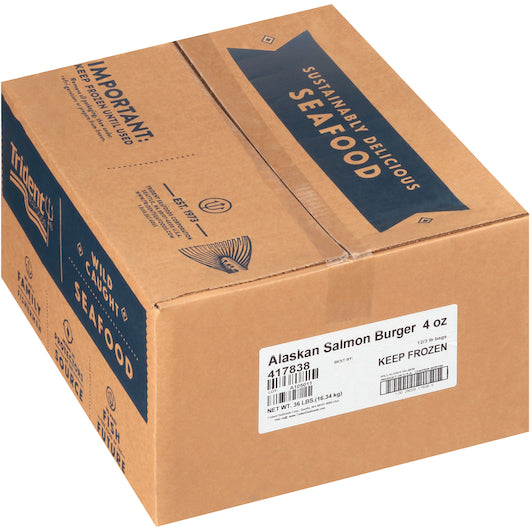 Trident Seafoods 4 Ounce Boneless Skinless Parfried Alaskan Salmon Burger 3 Pound Each - 12 Per Case.