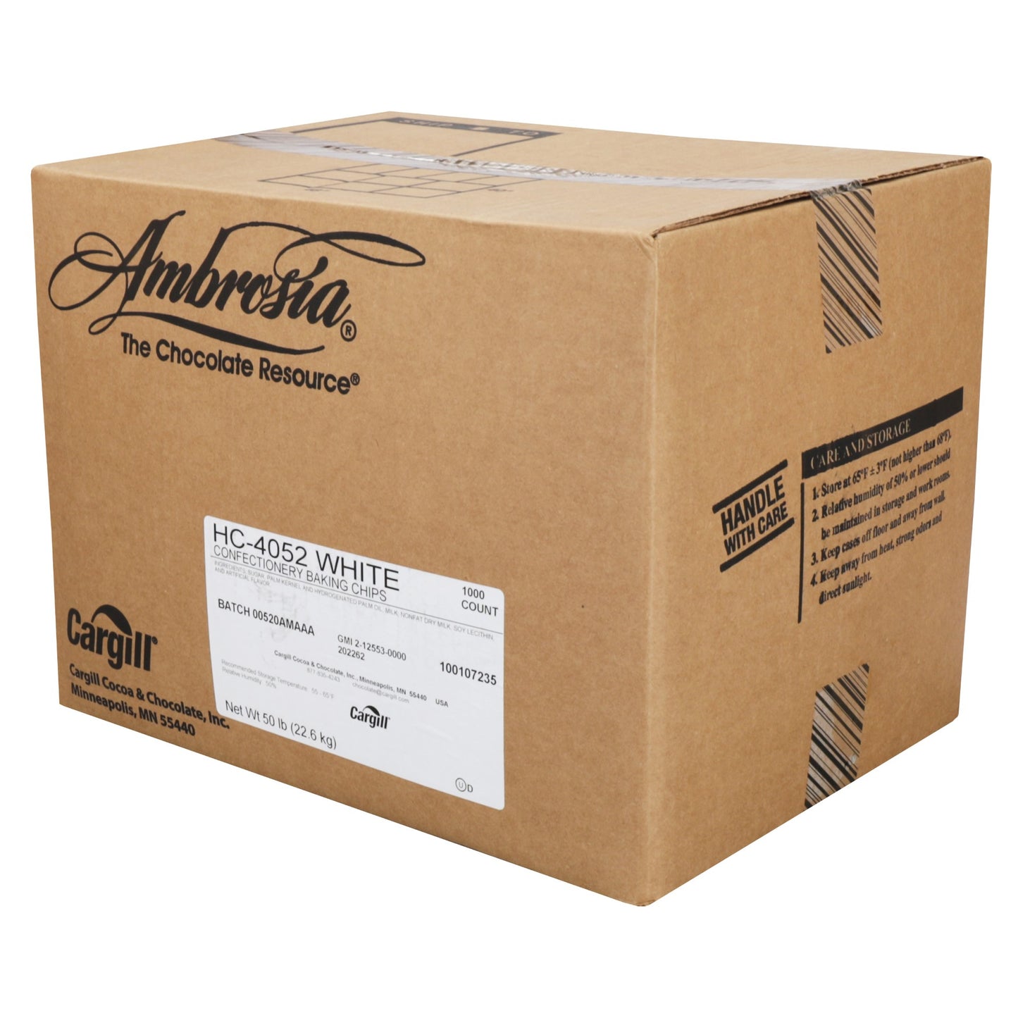 Ambrosia Hc Confection White Chip 50 Pound Each - 1 Per Case.