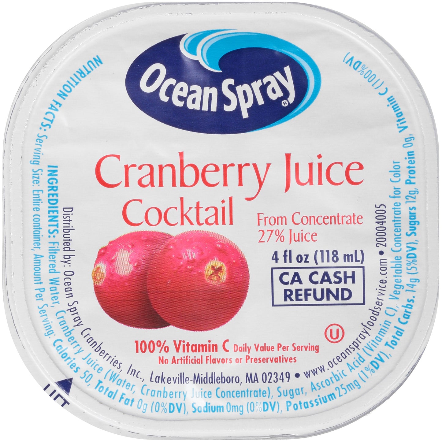 Cranberry Juice Cocktail 4 Fluid Ounce - 48 Per Case.