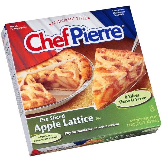 Chef Pierre Apple Lattice Pre-Sliced 8 Slices 10" Pie 2.125 Pound Each - 6 Per Case.
