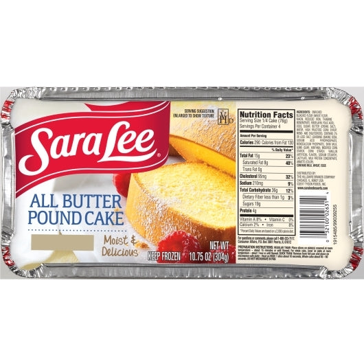 Sara Lee All Butter Pound Cake 10.75 Ounce Size - 12 Per Case.