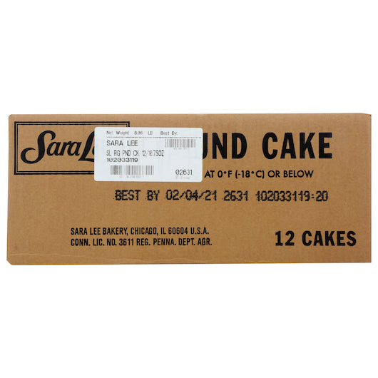 Sara Lee All Butter Pound Cake 10.75 Ounce Size - 12 Per Case.