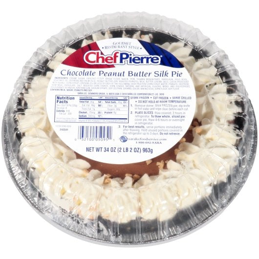Chef Pierre Silk Peanut Butter Chocolate 10" Pie 34 Ounce Size - 4 Per Case.
