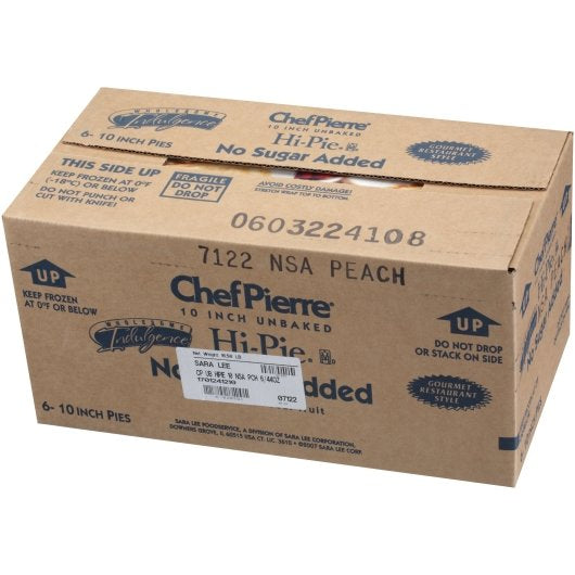 Chef Pierre Hi-Pie Peach No Sugar Added Made With Splenda 10" Pie 2.75 Pound Each - 6 Per Case.