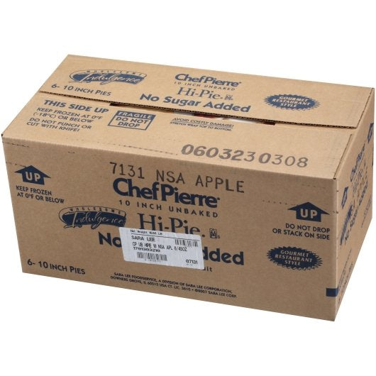 Chef Pierre Hi-Pie Apple Unbaked No Sugar Added Made With Splenda 10" Pie 2.812 Pound Each - 6 Per Case.