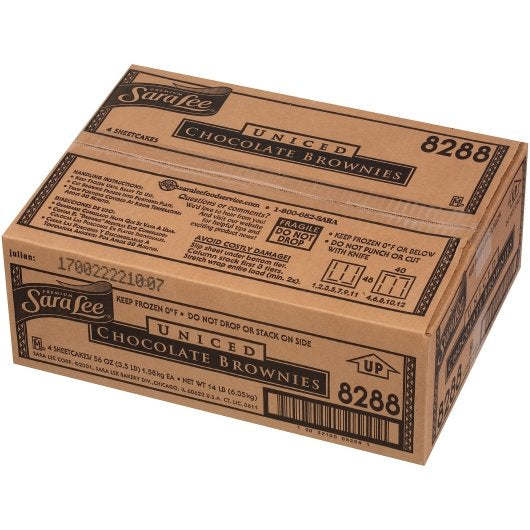 Sara Lee Uniced Chocolate Uncut 12X16 Brownie 56 Ounce Size - 4 Per Case.