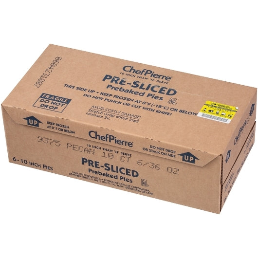 Chef Pierre Pecan Pre-Baked Pre-Sliced 10 Slices 10" Pie 2.25 Pound Each - 6 Per Case.