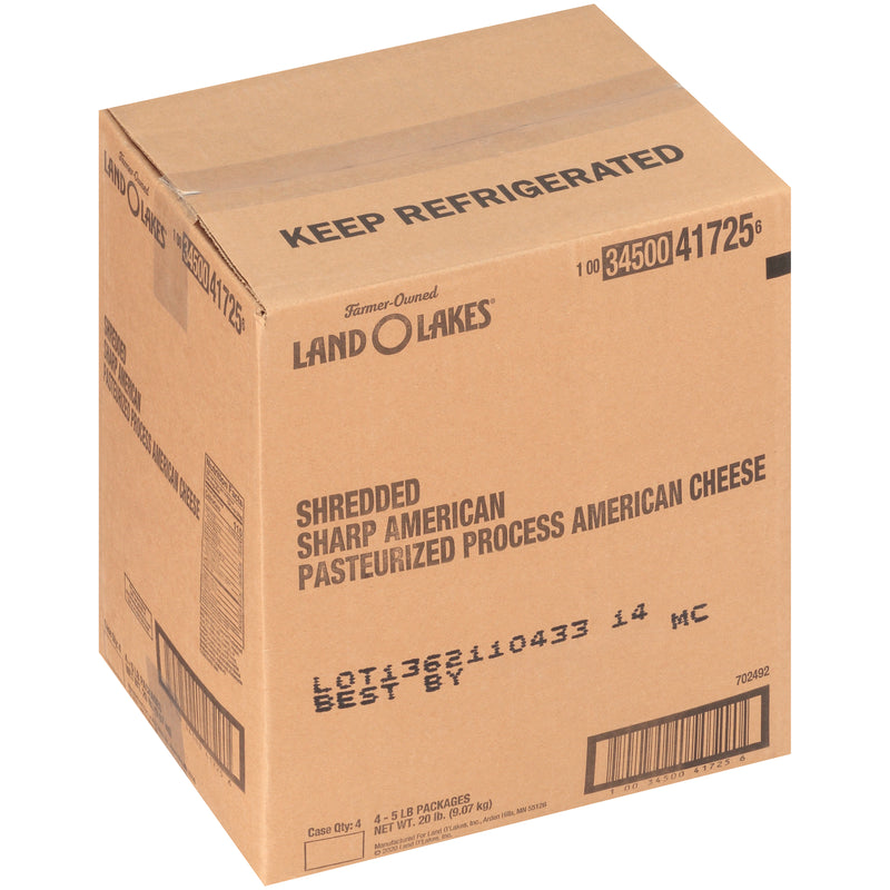 Land-O-Lakes® Shredded Sharp American Cheese 5 Pound Each - 4 Per Case.