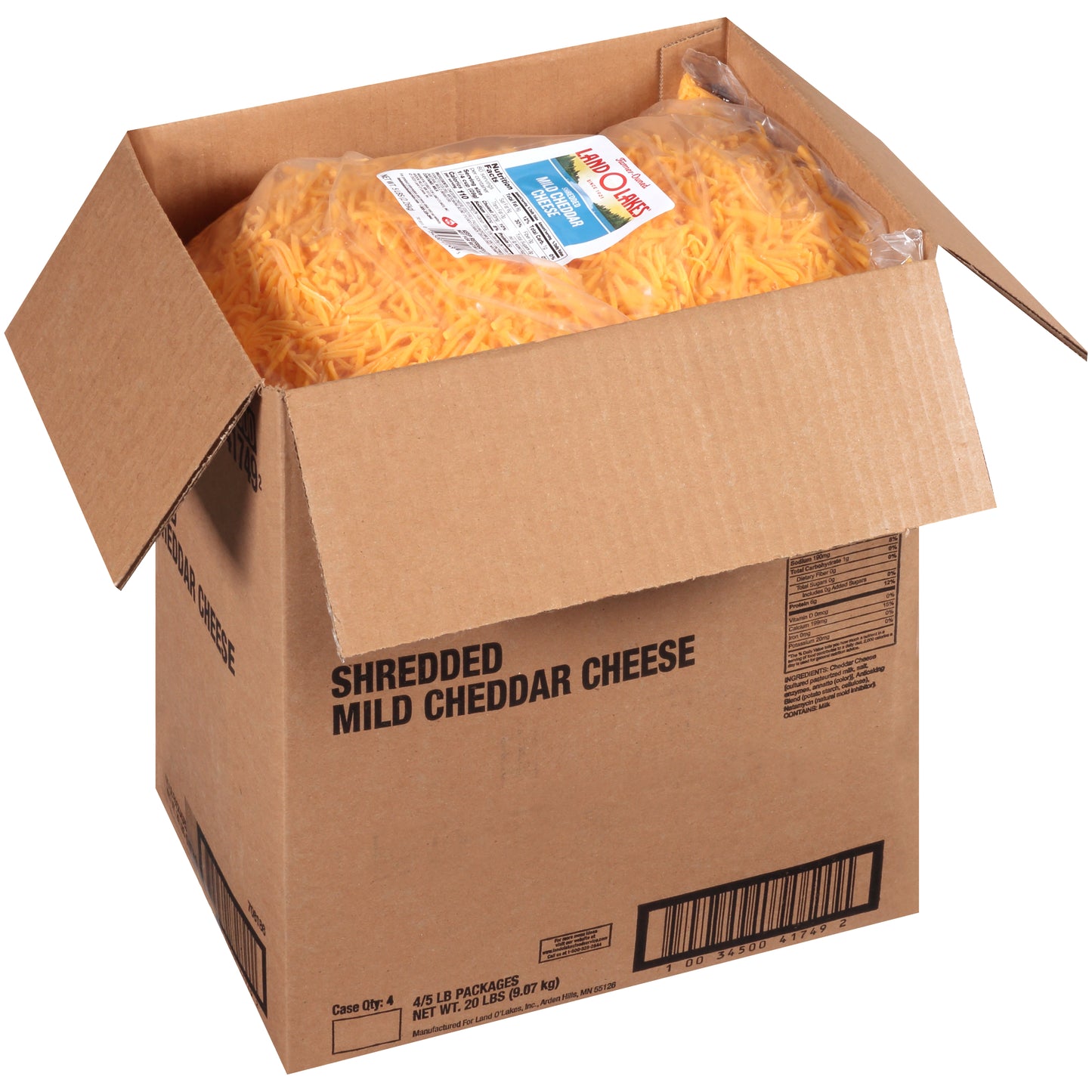 Land-O-Lakes® Shredded Mild Cheddar 5 Pound Each - 4 Per Case.