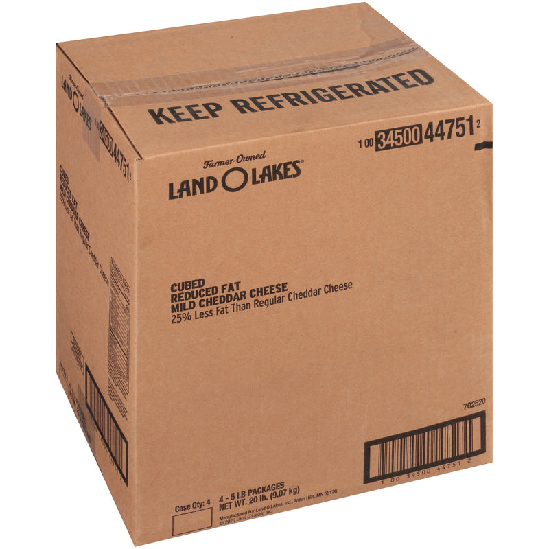 Land-O-Lakes® Reduced Fat Mild Cheddar Cheese Cubes 5 Pound Each - 4 Per Case.