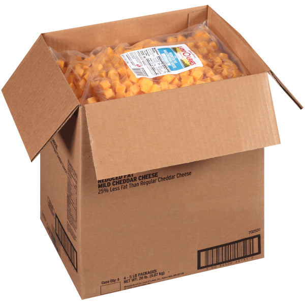 Land-O-Lakes® Reduced Fat Mild Cheddar Cheese Cubes 5 Pound Each - 4 Per Case.