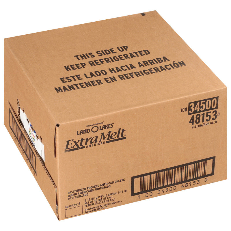 Land-O-Lakes® Extra Melt® American Cheeseloaf Yellow 5 Pound Each - 6 Per Case.