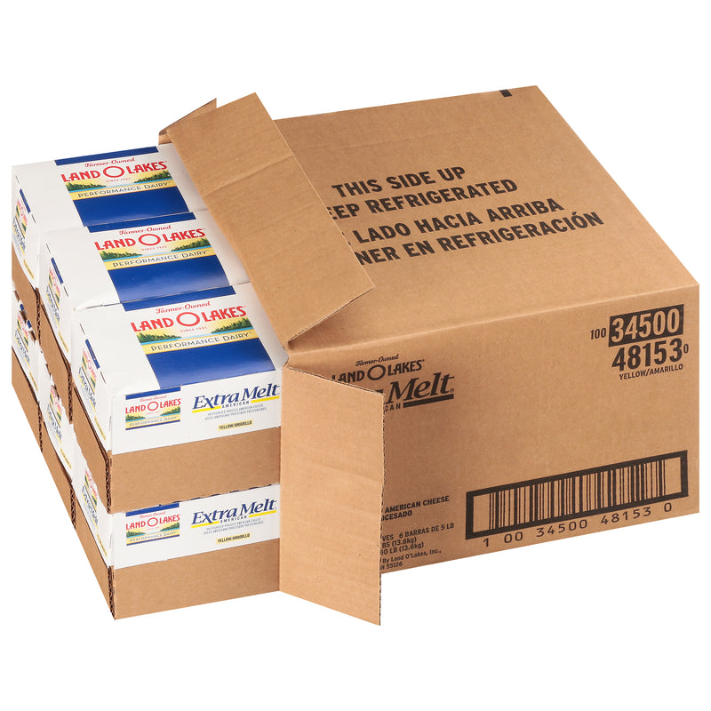 Land-O-Lakes® Extra Melt® American Cheeseloaf Yellow 5 Pound Each - 6 Per Case.