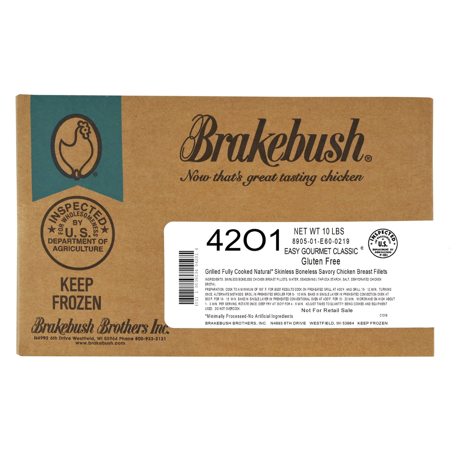 Brakebush Grilled Chicken Breast Fillet, 5 Pounds, 2 Per Case.