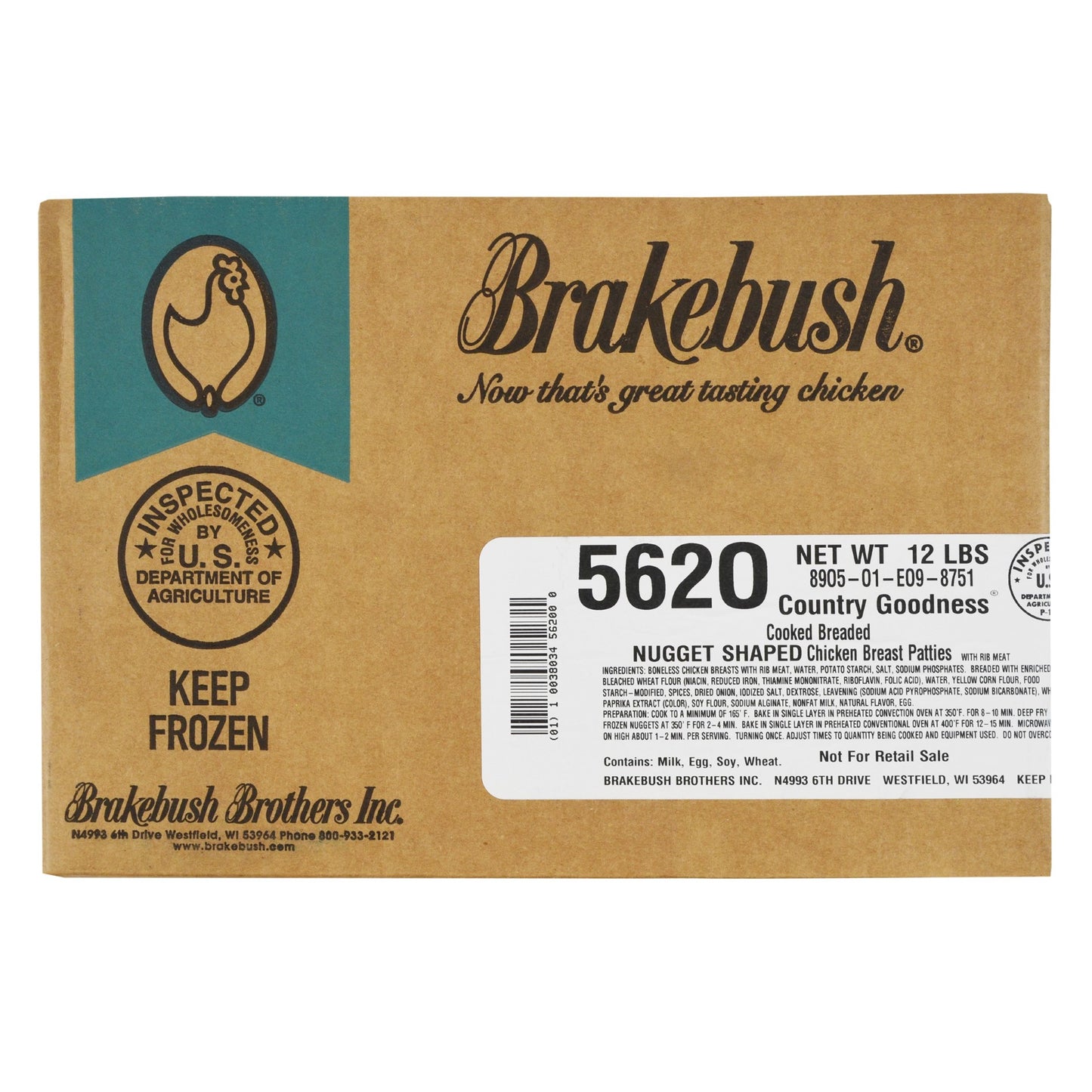 Fully Cooked Brakebush Chicken Breast Nuggets, 6 Pound Bag, 2 Per Case, 12 Pounds Total