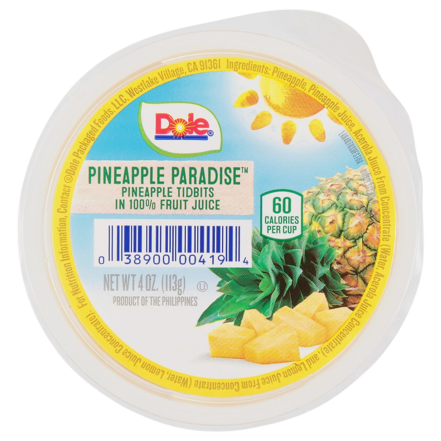 Pineapple Tidbits In Juice 4 Ounce Size - 36 Per Case.