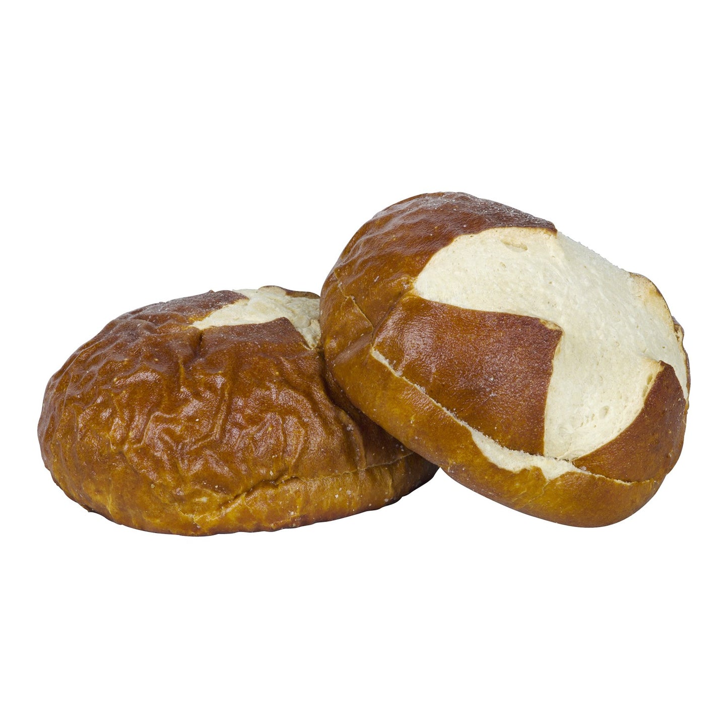 4" Round Pretzel Buns Sliced 6 Count Packs - 12 Per Case.