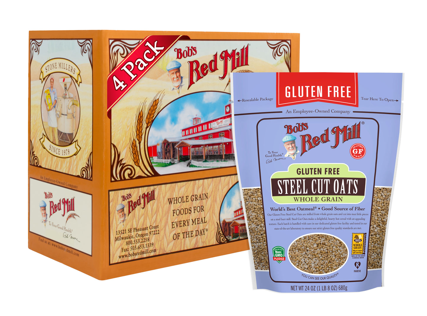 Bob's Red Mill Gluten Free Steel Cut Oats 24 Ounce Size - 4 Per Case.