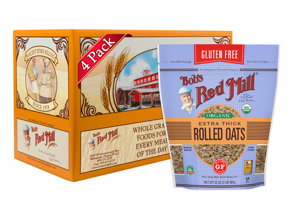 Bob's Red Mill Gluten Free Organic Thick Rolled Oats 32 Ounce Size - 4 Per Case.