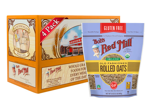 Bob's Red Mill Gluten Free Organic Old Fashioned Rolled Oats 32 Ounce Size - 4 Per Case.