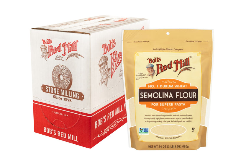 Bob's Red Mill Semolina Flour One Four Resealable Pouches 24 Ounce Size - 4 Per Case.