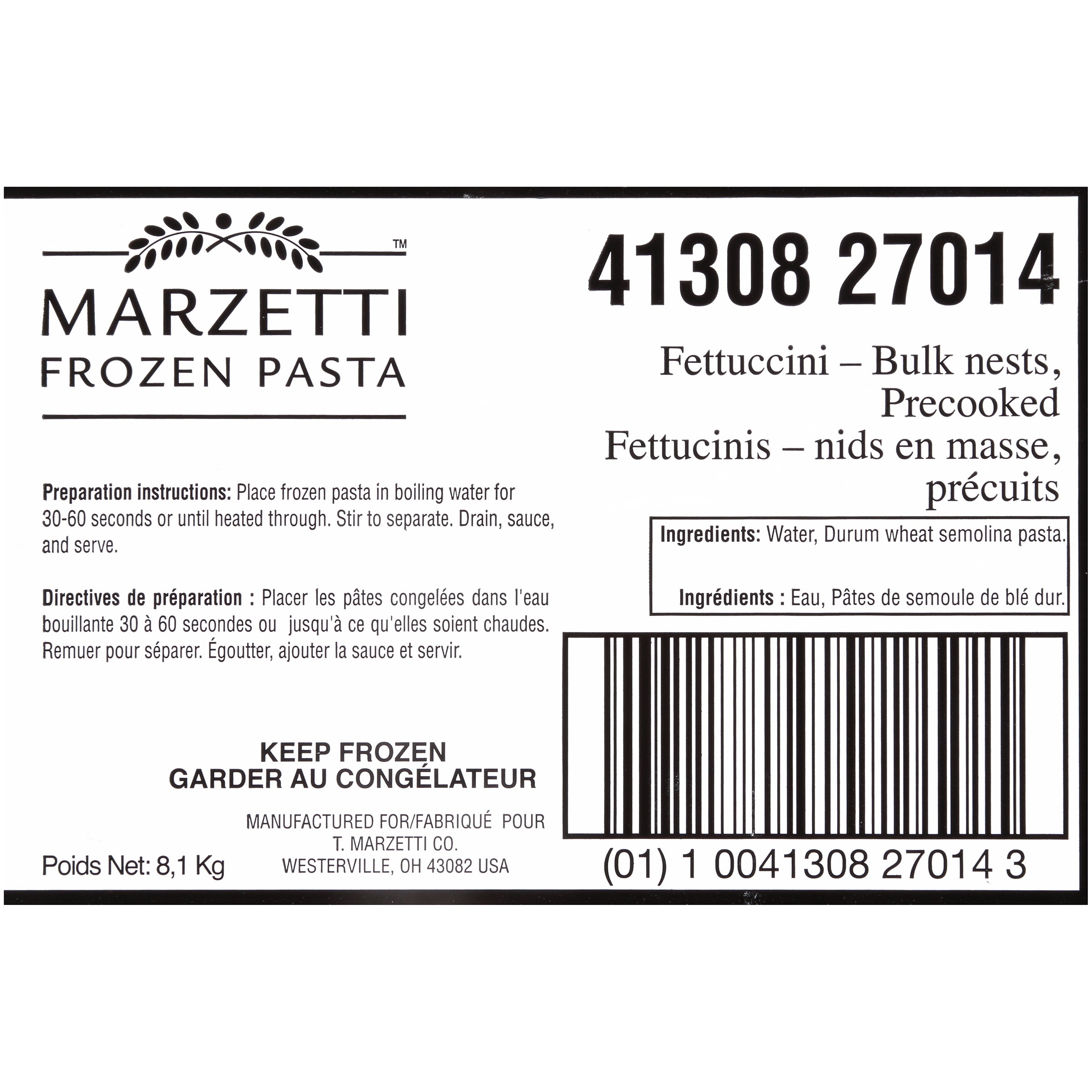 Marzetti Frozen Pasta Fettuccini Nests 1 Ounce Size - 82944 Per Case.