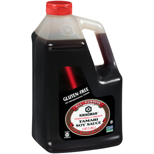 Kikkoman Gal Preservative Free Gluten Free Tamari Soy Sauce 0.5 Gallon - 6 Per Case.