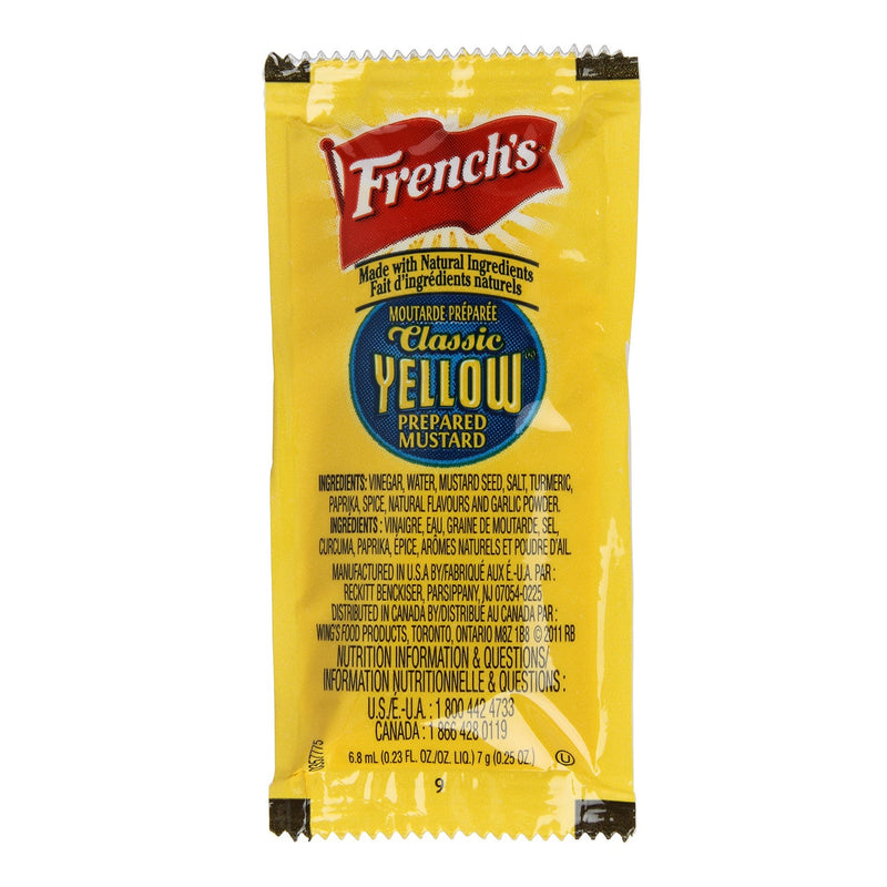 Yellow Mustard Packets 1 Count Packs - 1 Per Case.