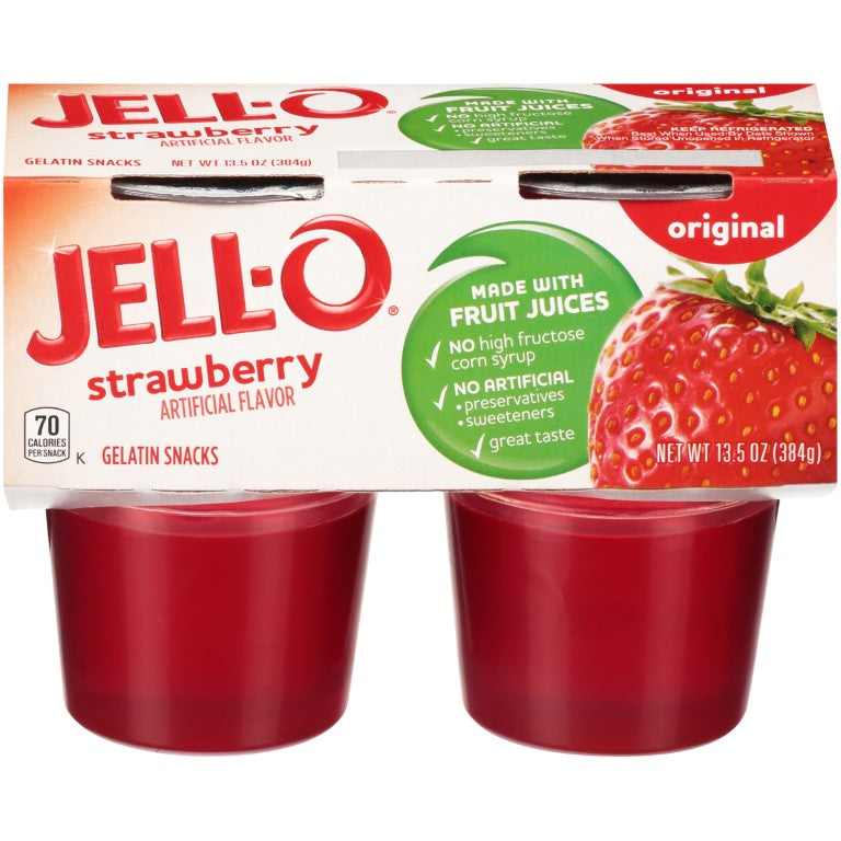 JELL-O Strawberry Gelatin Sugar Free 3.3 Ounce Cups (4/6 Count)