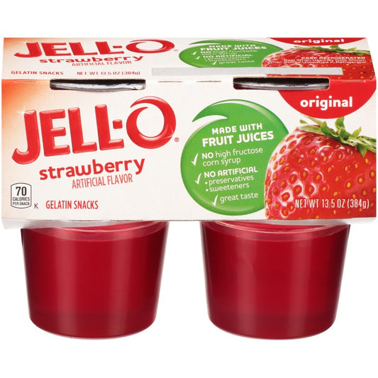 JELL-O Strawberry Gelatin 3.3 Ounce Cups (4/6 Count)