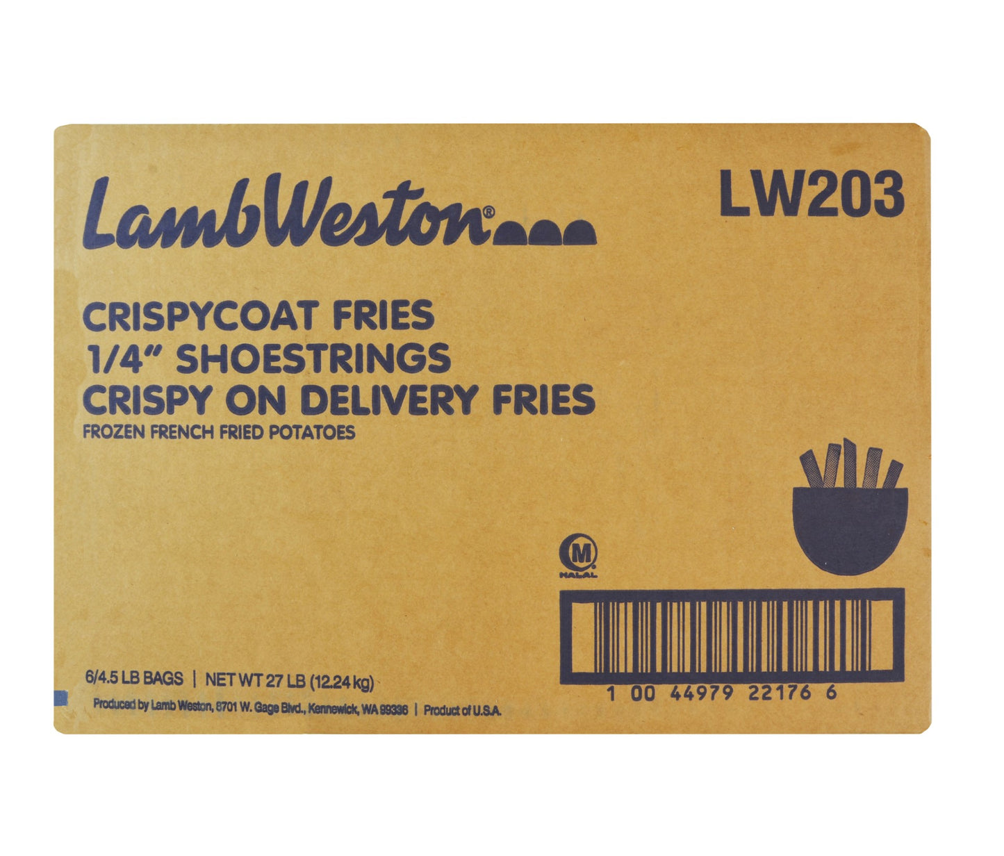 Crispycoat Fries 4" Shoestrings Crispy On Delivery Fries Frozen French Fried Potatoes 4.5 Pound Each - 6 Per Case.