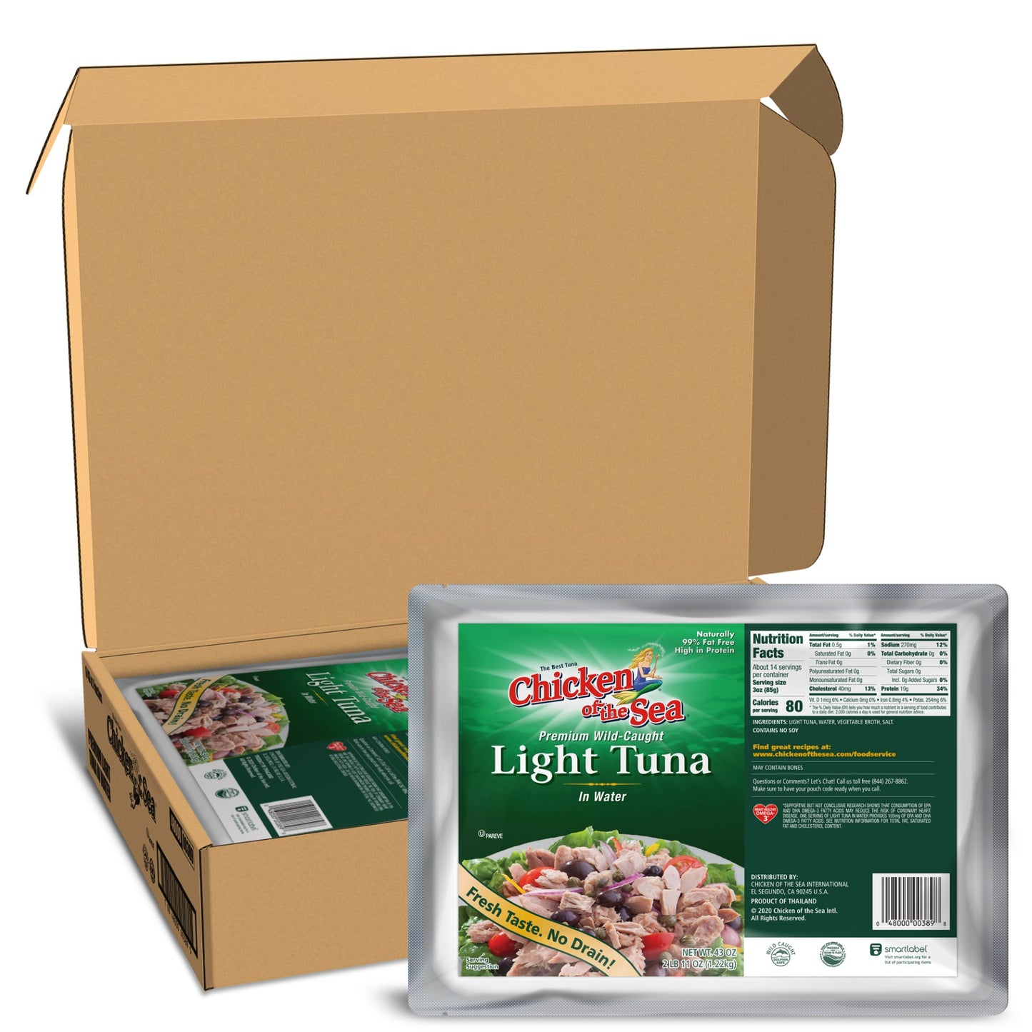 Chicken Of The Sea Premium Wild Caught Lighttuna In Water Non Soy 43 Ounce Size - 6 Per Case.