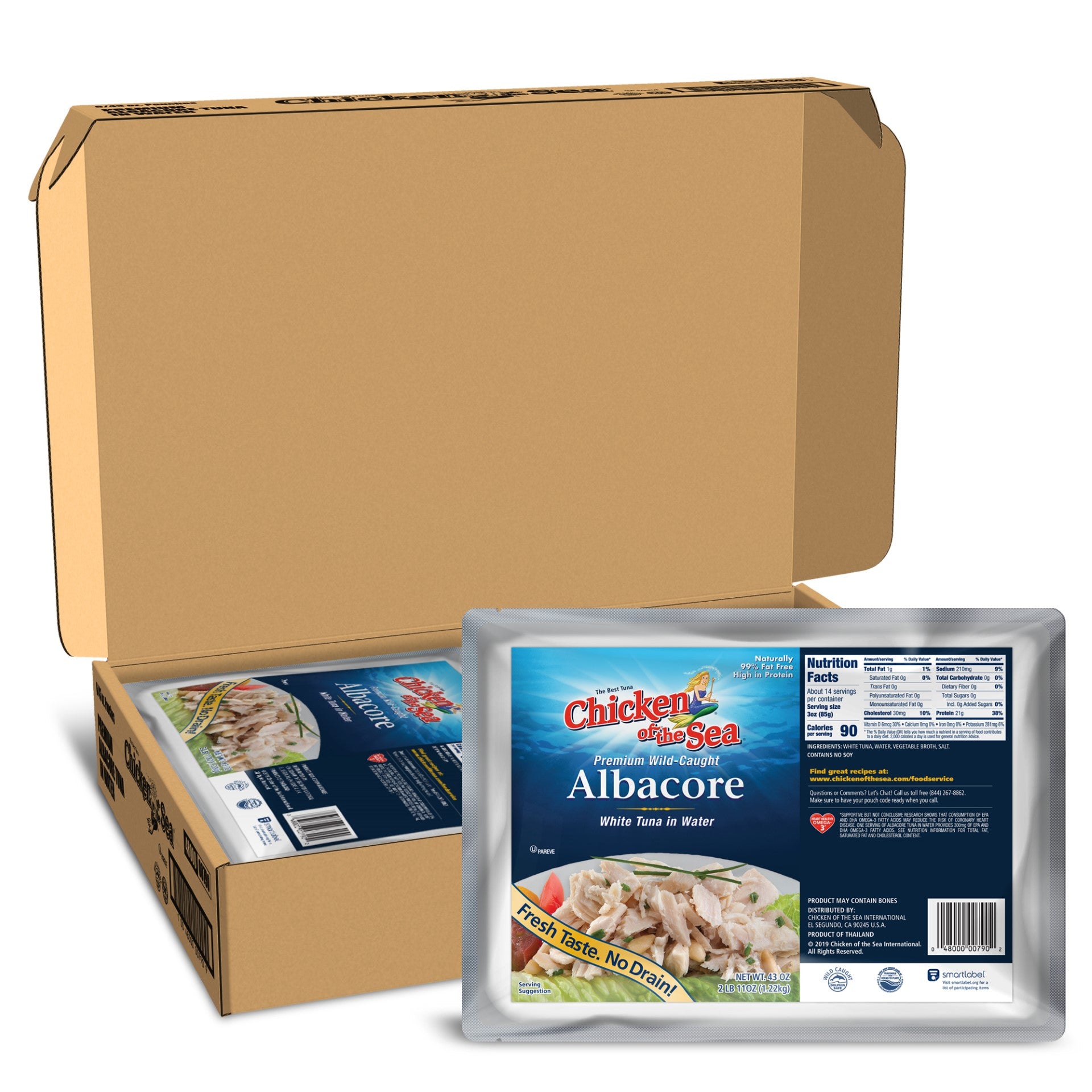Chicken Of The Sea Premium Albacore Tuna Pouch 43 Ounce Size - 6 Per Case.