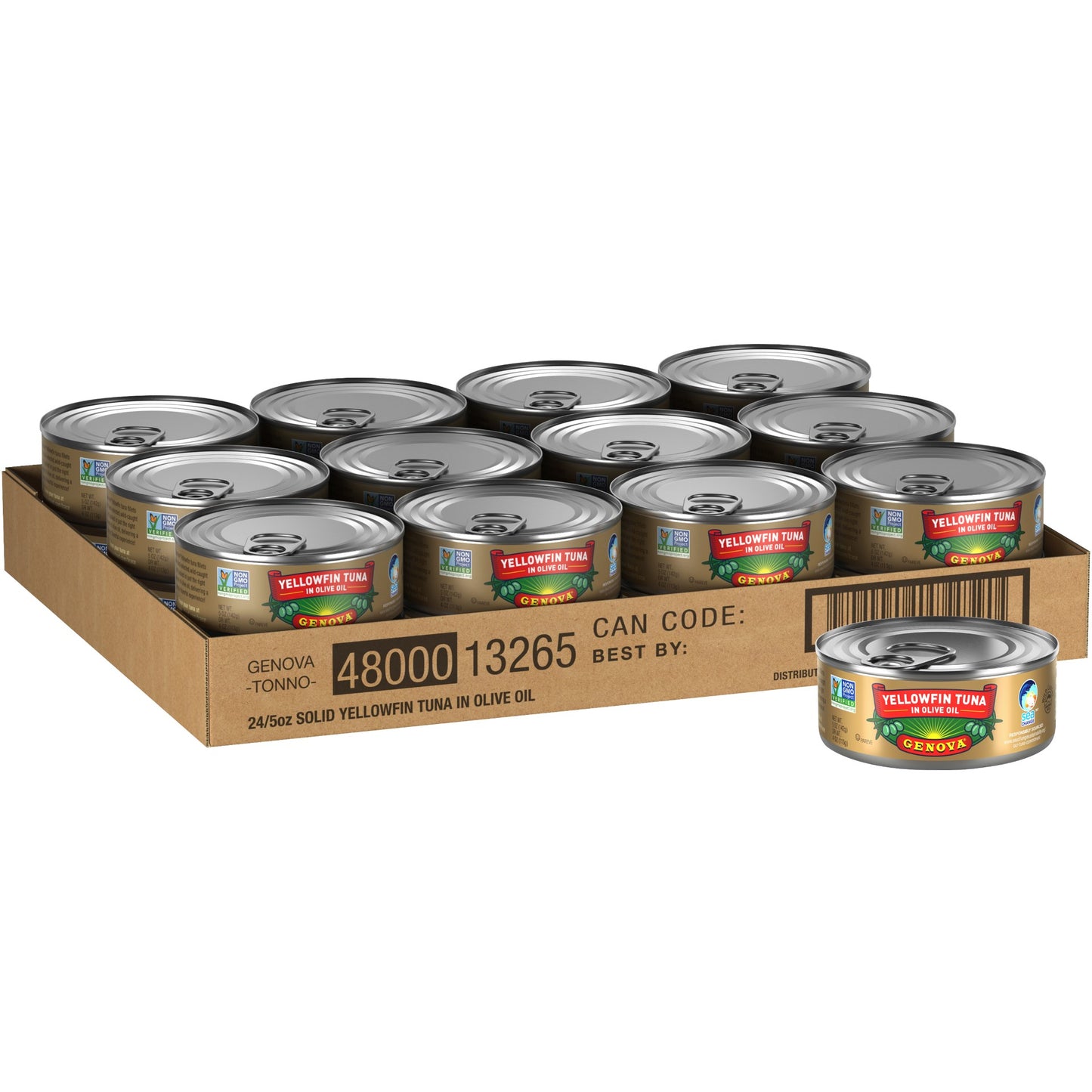 Genova Yellowfin Tuna In Olive Oil Cans 5 Ounce Size - 24 Per Case.