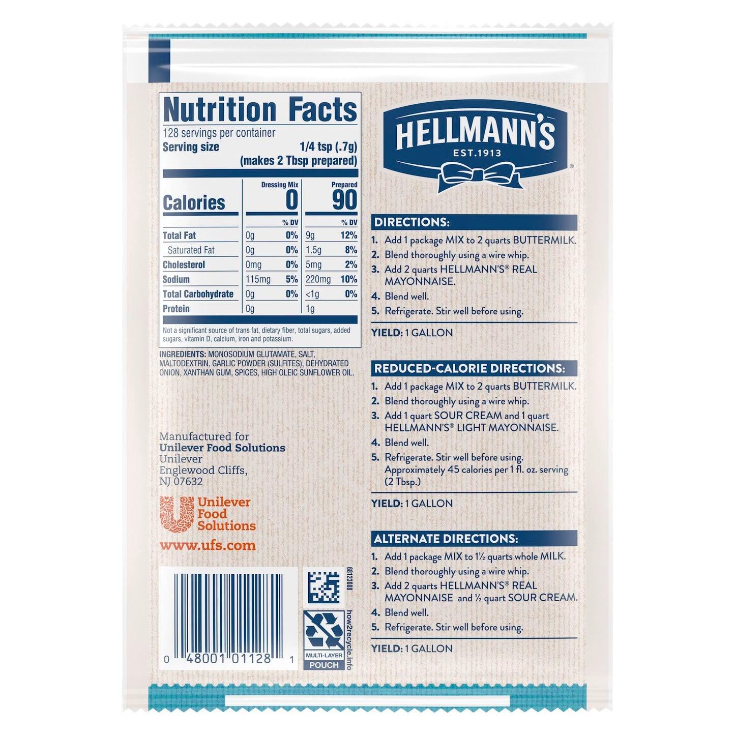 Hellmann's Spread Buttermilk Dry Mix 3.12 Ounce Size - 12 Per Case.