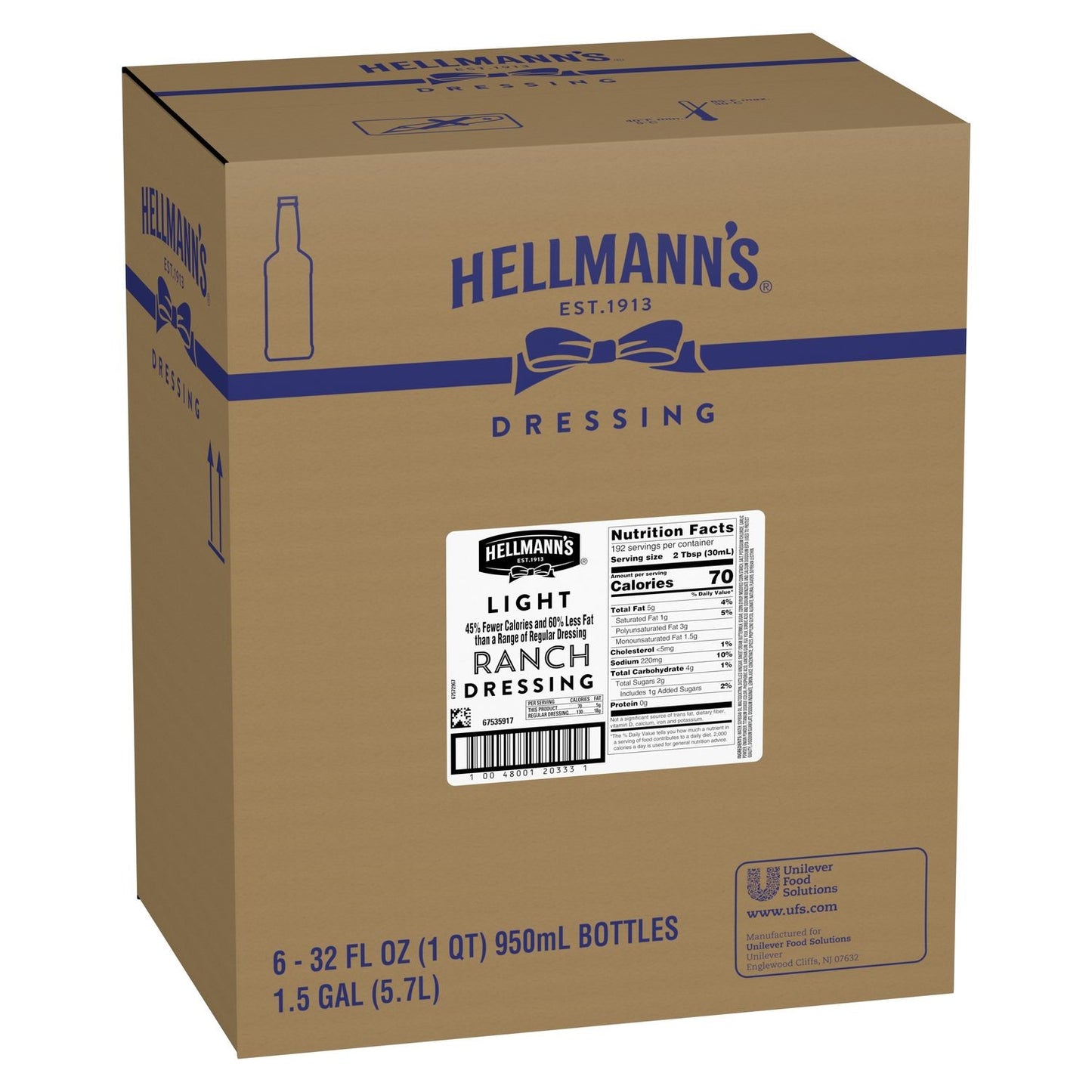 Hellmann's Dressingspreads Dressing Light Ranch Sbb 32 Fluid Ounce - 6 Per Case.