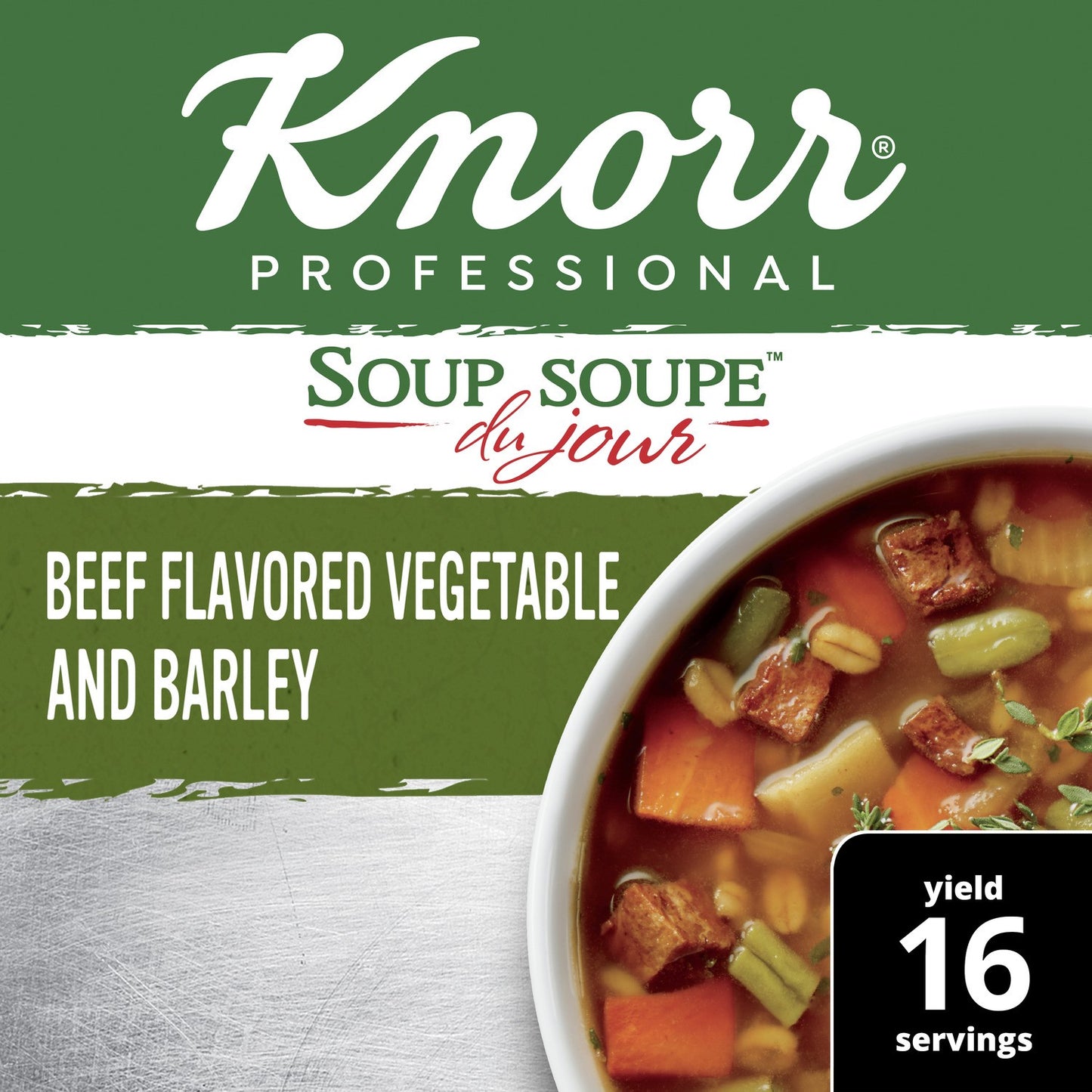 Knorr Soup Du Jour Veg Beef Barley 13.9 Ounce Size - 4 Per Case.