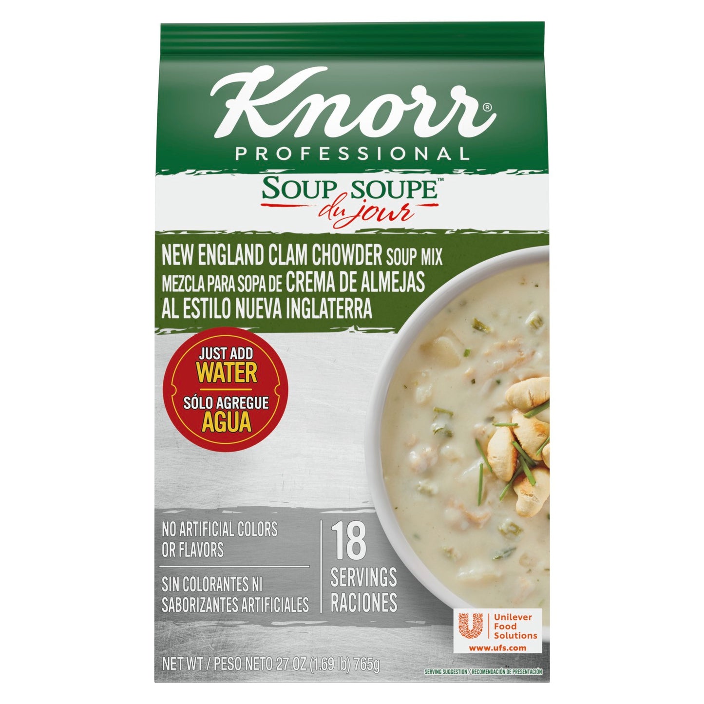 Knorr Soup Du Jour Clam Chowder 27 Ounce Size - 4 Per Case.