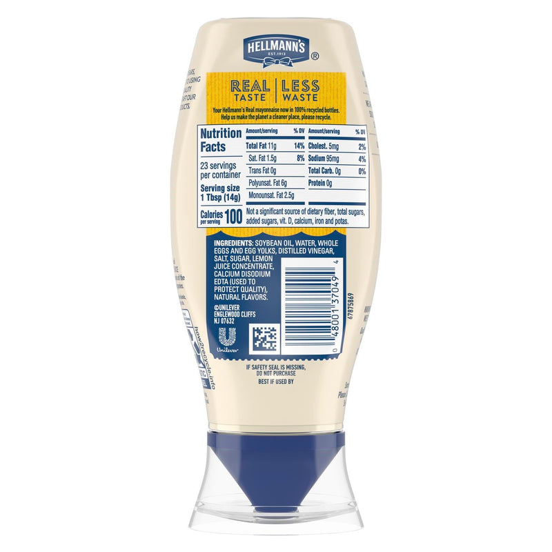 Hellmann's Mayonnaise Real Mayonnaise Squeezebottlemade With Cage Free Eggs 11.5 Fluid Ounce - 12 Per Case.