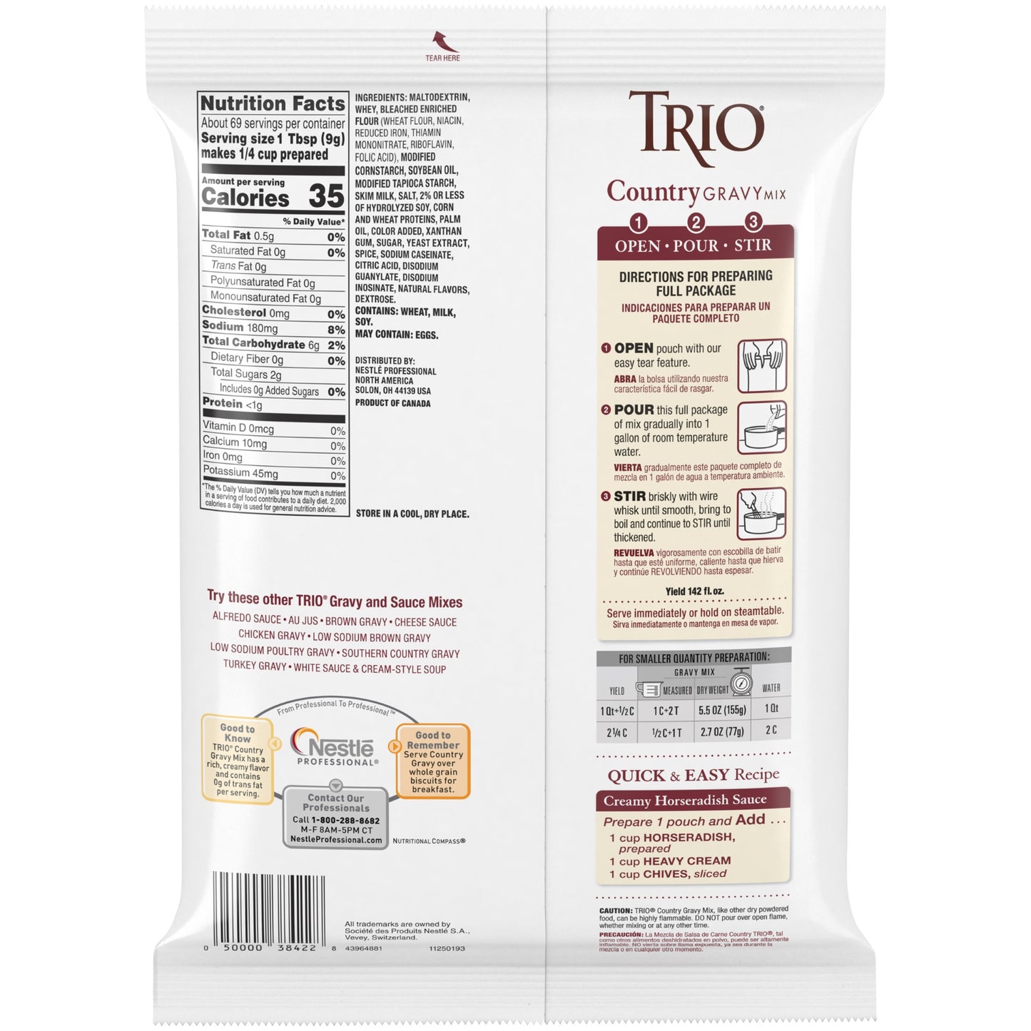 Trio Country Gravy Mix 21.975 Ounce Size - 8 Per Case.