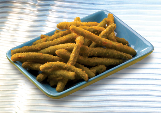 Fred's Toasted Onion Battered Green Bean Fancy Fries Bags 2 Pound Each - 6 Per Case.