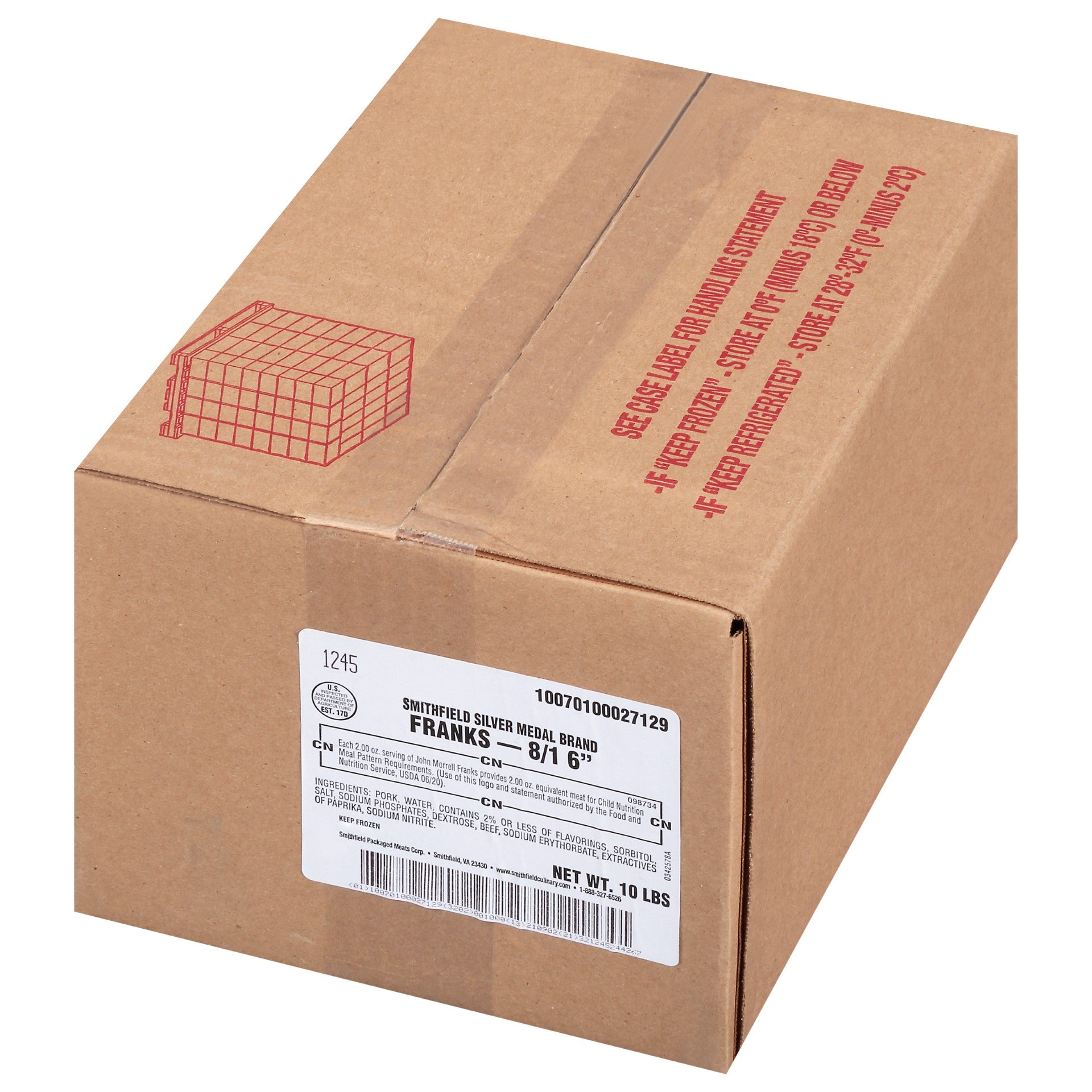 Hot Dog All Meat 6" Child Nutrition 5 Pound Each - 2 Per Case.