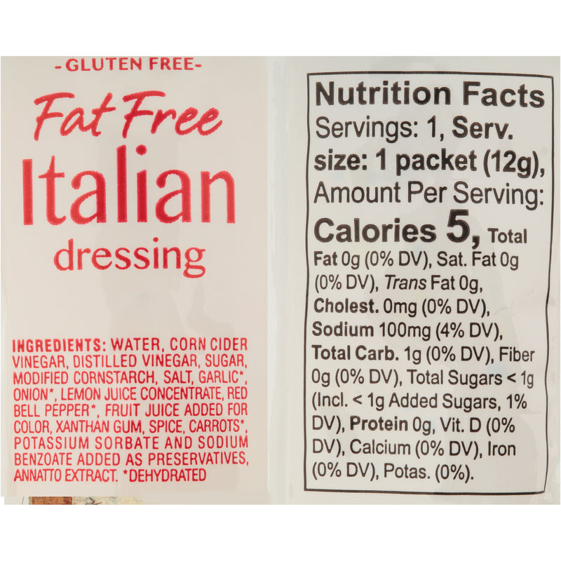 Fat Free Italian Dressing 12 Grams Each - 204 Per Case.