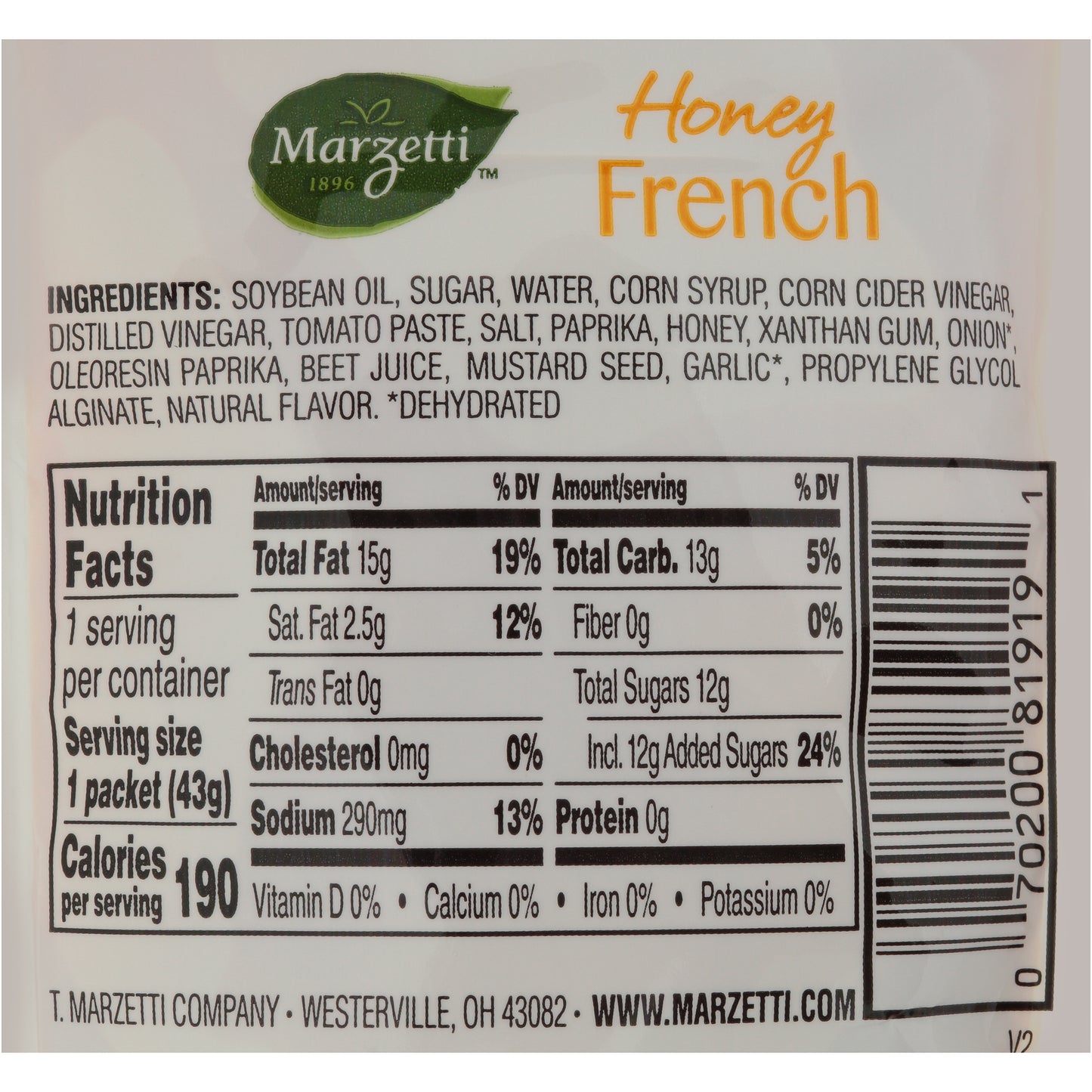 Honey French Dressing 1.5 Ounce Size - 120 Per Case.