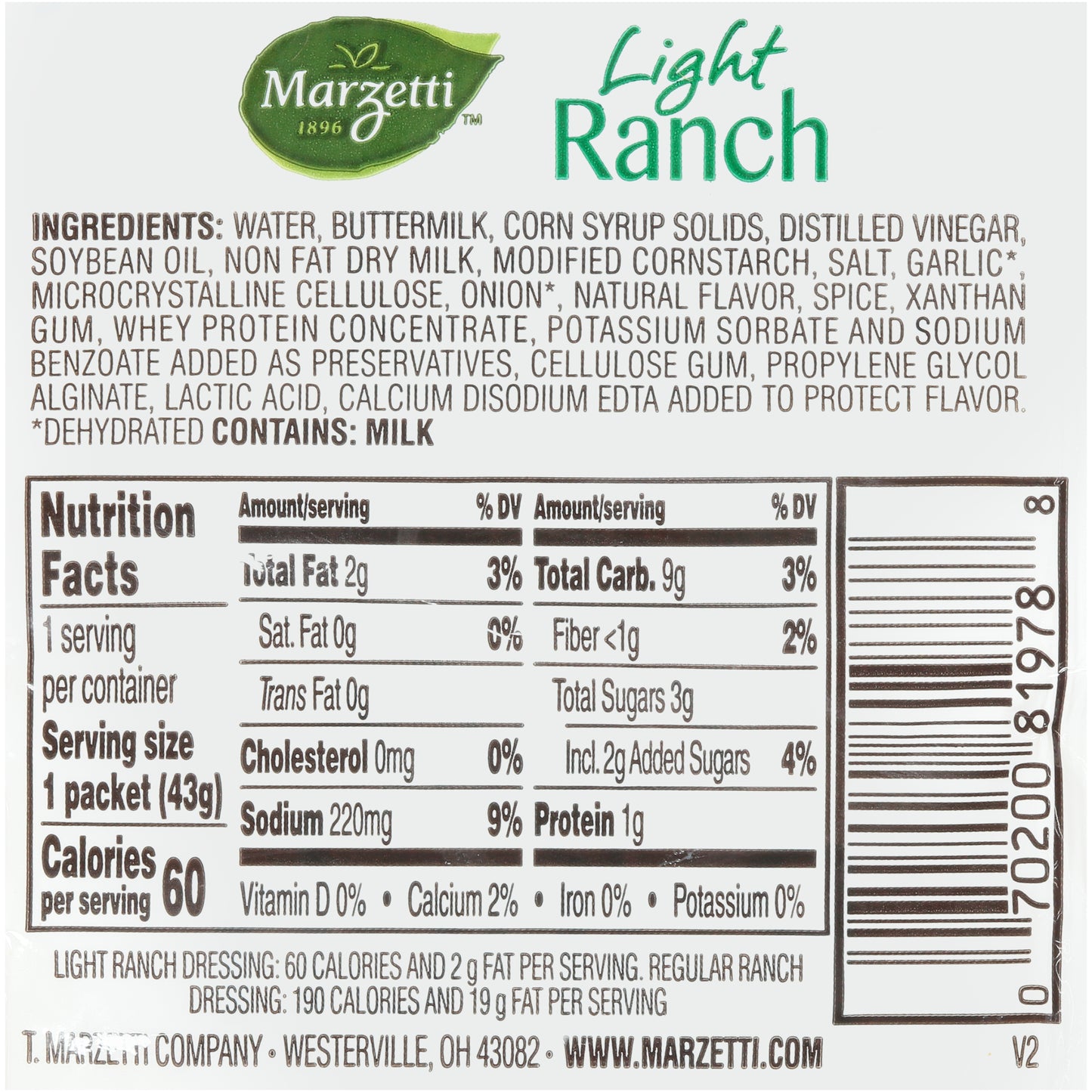 Light Ranch Dressing 1.5 Ounce Size - 60 Per Case.